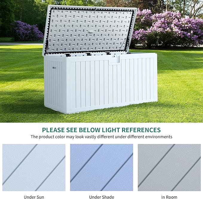 YITAHOME XXL 230 Gallon Large Deck Box,Outdoor Storage for Patio Furniture Cushions,Garden Tools with Flexible Divider,Waterproof,Lockable (White) YITAHOME
