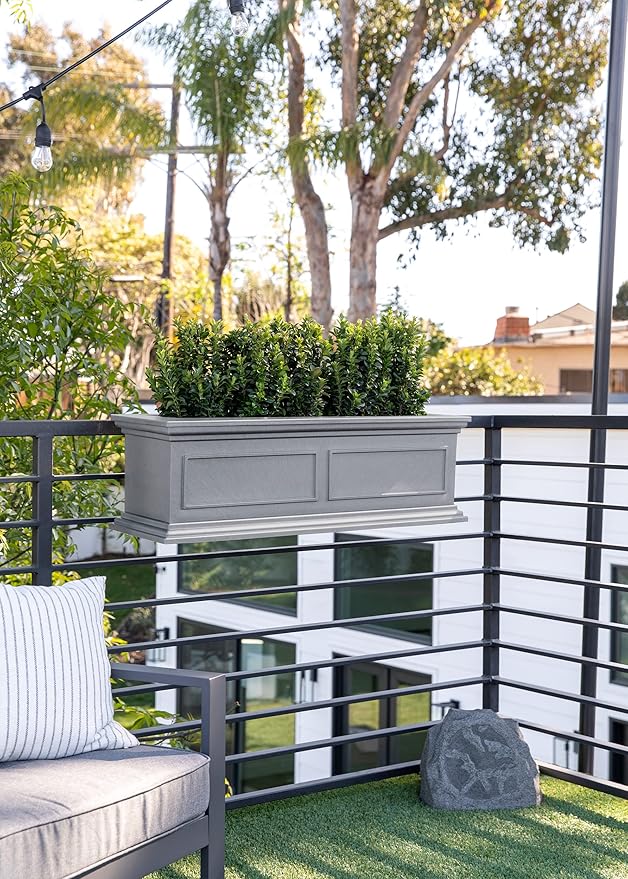 Veradek Brixton Series Plastic Railing Planter - Rectangular Planter for Outdoor Deck/Balcony | Crack-Resistant with Adjustable Rail Attachment | Classic Estate Design for Herbs, Succulents, Flowers VeradekOutdoor