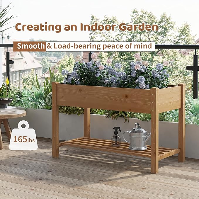 FILWH Raised Garden Bed with Legs Elevated Wooden Planter Box Stand Large Planter Stand Box for Fruits Vegetables Flowers with Divider with Bag - 48 * 24 * 30.5IN（Brown） FILWH