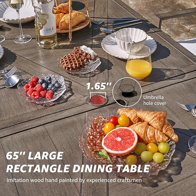 NATURAL EXPRESSIONS 7 Piece Patio Dining Table Outdoor Furniture Set for 6, 6Pcs Swivel Patio Dining Chairs with Olefin Cushions, 65”Large Dining Table with Umbrella Hole NaturalExpressions