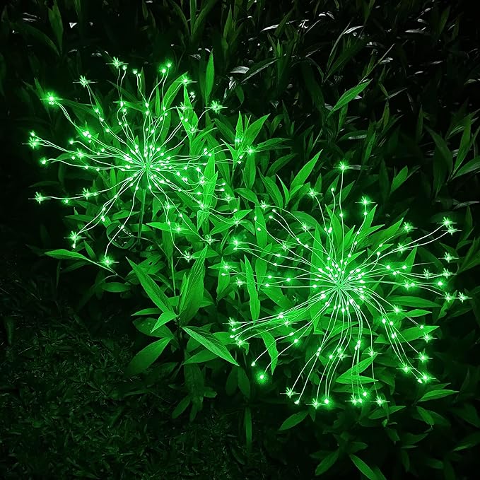 JJGoo Solar Firework Lights, 2 Pack 150 LEDs 2 Lighting Modes Solar Lights Outdoor Waterproof for Garden Patio Walkway Pathway Party Wedding Christmas Decorative - Green JJGoo