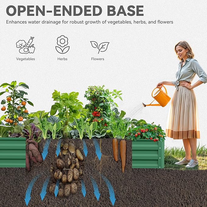 YITAHOME 72x36x12 in 2pcs Galvanized Raised Garden Bed Kit, Large Metal Planter Box with Gloves & Support Rod, Outdoor Flower Bed for Plants Vegetables, Green YITAHOME