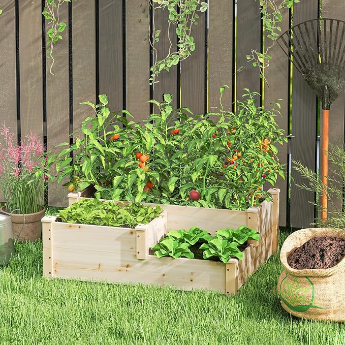 Giantex Raised Garden Bed, Wood Planter Box for Vegetables Flowers Fruit Herb, Easy Assembly, Garden Box Container for Backyard, Patio, Balcony (43" Lx35 Wx14.5 H) Giantex