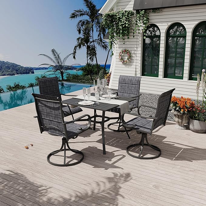 MELLCOM 37''x37'' Outdoor Dining Table for 4, E-Coating Metal Patio Dining Table with 1.57'' Umbrella Hole, All-Weather Black Square Table for Porch, Garden, Backyard, Poolside MELLCOM