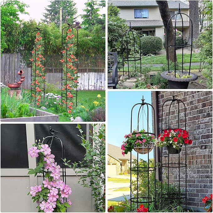 Tower Obelisk Garden Trellis for Climbing Plant，6.2FT/74.4" Rustproof Metal Potted Plant Climbing Support for Indoor Outdoor Flowers Vegetable Fruits Vines Support (2Pcs) MQUPIN