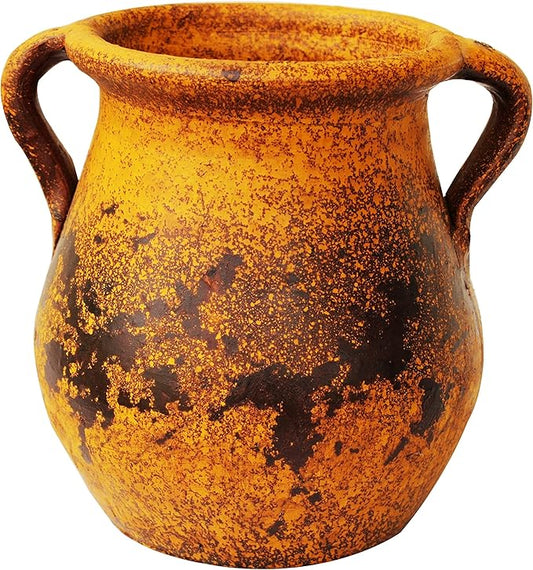 Goodman and Wife Egyptian Era Designed Earthen Ware Terra-Cotta Vessel/Planter with Looped Handles (Tulip Pumpkin Yellow) Goodman+and+Wife