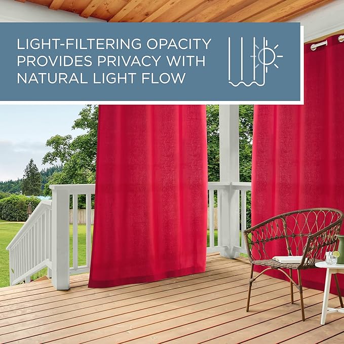 TOWN & COUNTRY BASICS Cabana Solid Heavyweight Indoor Outdoor Curtains, Light Filtering Opacity with Grommet Top, Water Repellent, 2-Pack Set, 54"x84", Radiant Red TOWN+%26+COUNTRY+BASICS