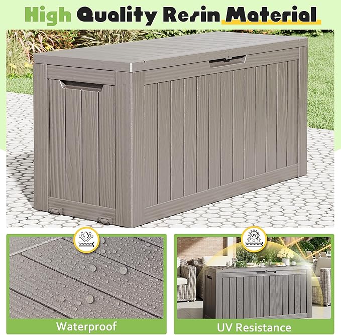 Outdoor Storage Box, Resin Deck Boxes Indoor and outdoor, Waterproof Storage Box Lockable Lid (Grey, 75 Gallon) NBYSGO