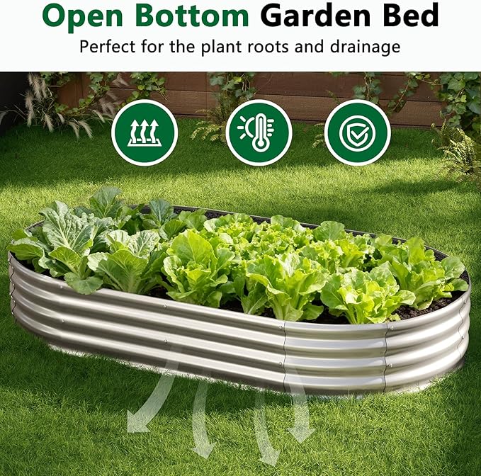 zizin 2 Pack Oval Galvanized Raised Garden Bed Kit 8x4x1ft Large Metal Planter Box for Outdoor Vegetables, Silver zizin
