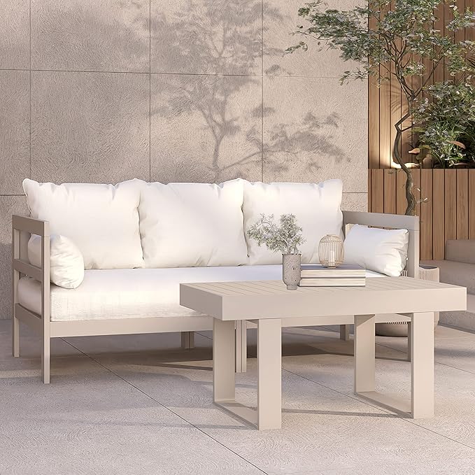 Milliard Outdoor Sofa Patio Furniture Set, Modern Wood Couch with Cushions and Coffee Table, 74 Inch (Grey) Milliard