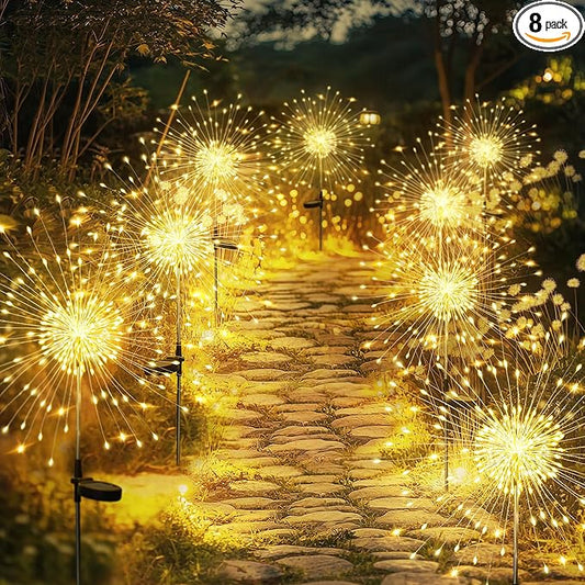 GIGALUMI Garden Decor Outdoor Lights 120LED 8Pack, Solar Garden Lights for Christmas Outside Fairy Firework Decorative,Solar Powered for Yard Pathway Flowerbed Planter Balcony Patio Decor (Warm White GIGALUMI