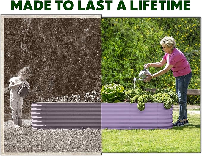 9-in-1 Galvanized Steel Raised Garden Bed // 8×2×1.5 ft Modular Planter for Gardening, Vegetables, Flowers // 18" Tall Metal Raised Garden Beds Outdoor (Lavender) // Patented Design Planter Box PlantPlot