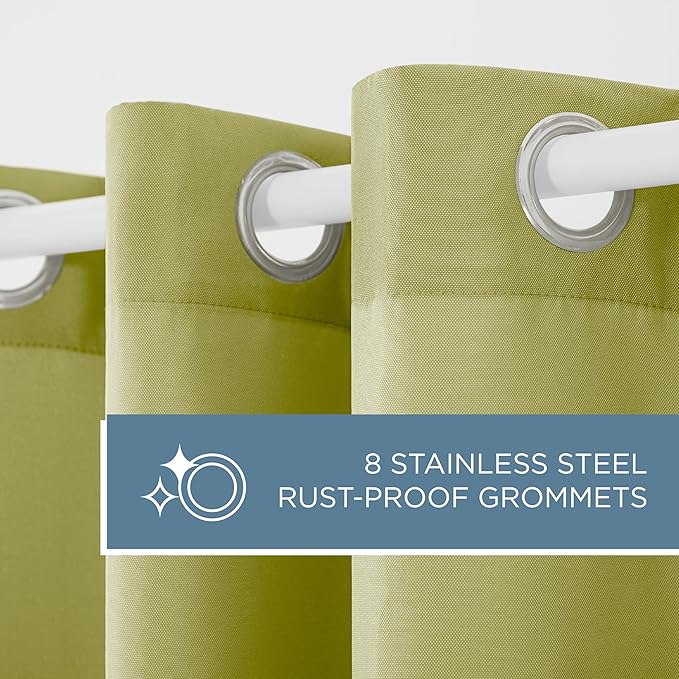 TOWN & COUNTRY BASICS Cabana Solid Heavyweight Indoor Outdoor Curtains, Light Filtering Opacity with Grommet Top, Water Repellent, 2-Pack Set, 54"x108", Kiwi Green TOWN+%26+COUNTRY+BASICS