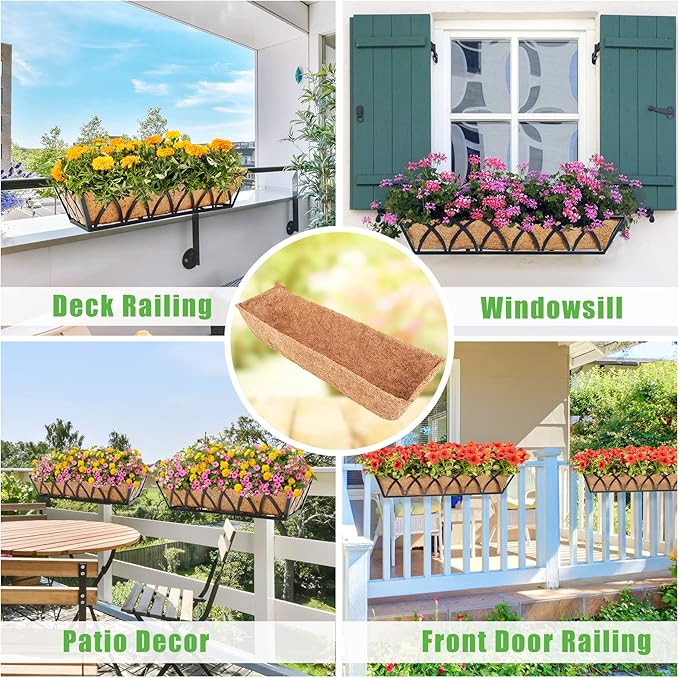 Y&M 30" Coco Liner for Window Box Deck Basket Planter Trough Coconut Fiber Liners 2pcs Trough Coco Liner Pre-Formed Replacement YM