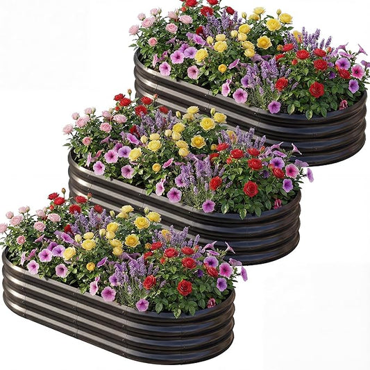 AHEONLAR 3 Pack 6×3×1ft Galvanized Raised Garden Beds, Oval Durable Planter Boxes Outdoor for Vegetables, Fruits, Flowers and Plants, Quick Assembly, Black AHEONLAR
