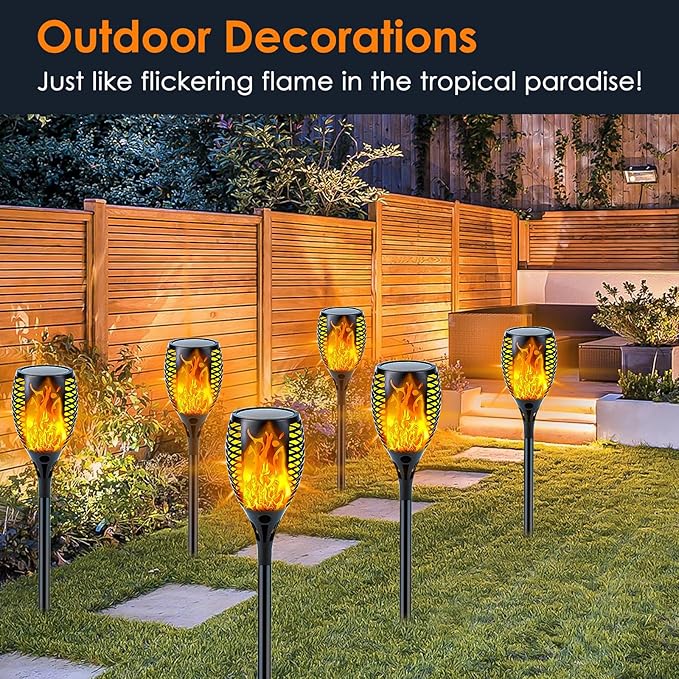 4 Pack Super Larger Size Solar Flame Torch Lights with Flickering Flame, Solar Flame Lights Outdoor Waterproof for Garden Decor, Extra Bright Tiki Torches Solar Lights Outdoor for Pathway Patio Yard SANJICHA