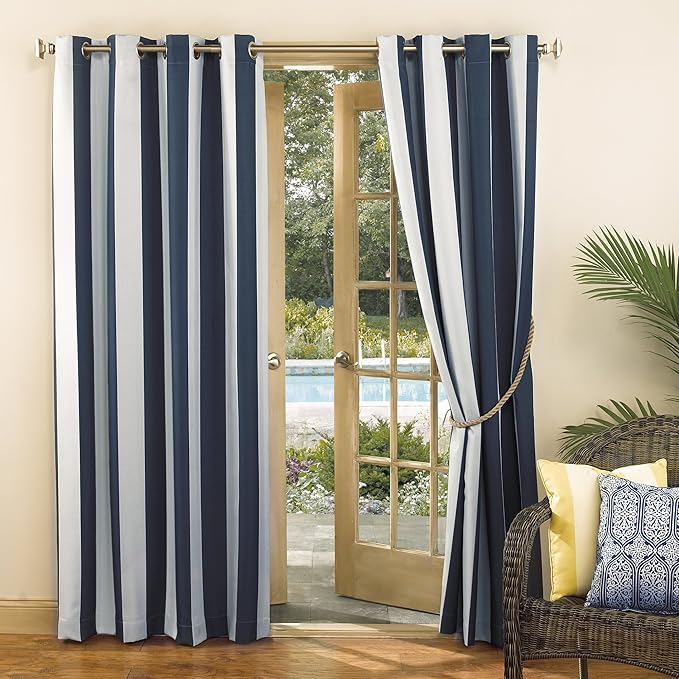 Sun Zero Valencia 2-Pack Cabana Stripe Indoor/Outdoor UV Protectant Energy Efficient Grommet Curtain Panel Pair SunZero%E2%84%A2