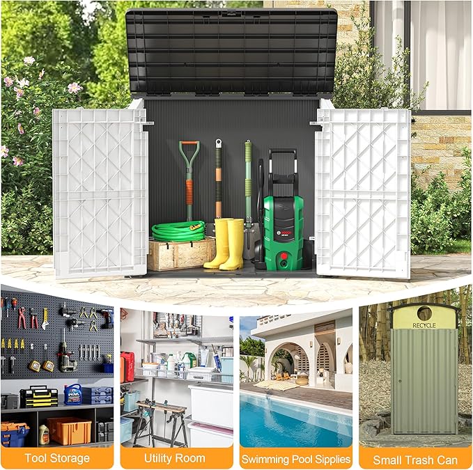LHBcraft Outdoor Storage Cabinet 36 Cu Ft with Lockable Doors, Portable Horizontal Resin Storage Shed - Easy to Assemble, Waterproof Small Storage Shed with Floor LHBcraft-US