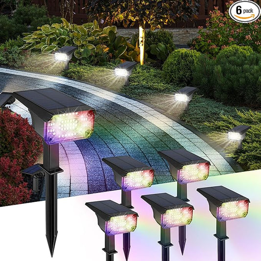 Kingsyard Solar Color Changing Lights 8 Colors, USB & Solar Powered Solar Lights Outdoor Waterproof IP68, Multicolor RGB Outdoor Lights for Garden Yard Landscape Decor, 6 Pack Kingsyard