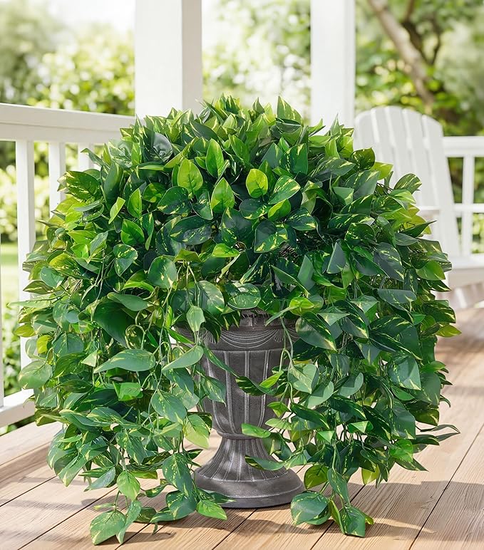 Faux Outdoor Plants Fake Hanging Plants for Outdoors Outside Decorations, 2 Pcs Green Faux Pothos Plant Vines Realistic UV Resistant Artificial Greenery for Planters Porch Garden Yard Front Door Patio Ivydale