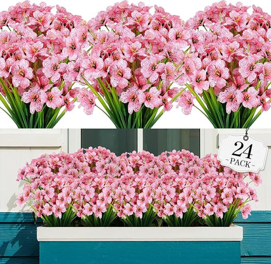 AGIRL 24 Bundles Artificial Flowers for Outdoor,No Fade Fake Plastic Flowers Faux Plants for Decoration Hanging Planters Indoor Outside Garden Porch Window Box Home Wedding Farmhouse AGIRL