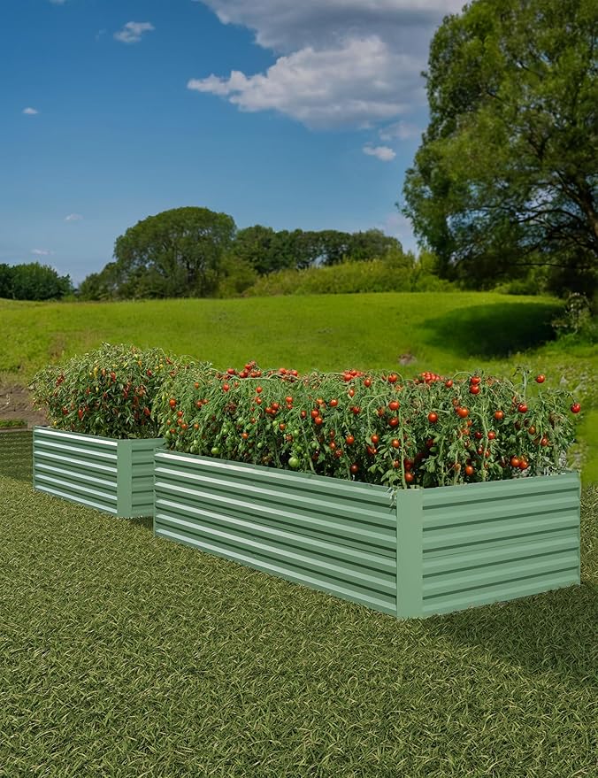 CABIHOME 2 Pcs 8x4x2 Ft Galvanized Raised Garden Bed, Deep Root Planter Box for Vegetables, Flowers, Herbs- Large Metal Raised Garden Bed Kit for Outdoor Use, Green CABIHOME