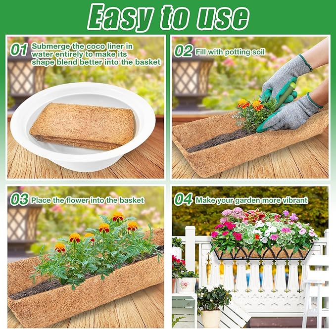 Y&M 30" Coco Liner for Window Box Deck Basket Planter Trough Coconut Fiber Liners 2pcs Trough Coco Liner Pre-Formed Replacement YM
