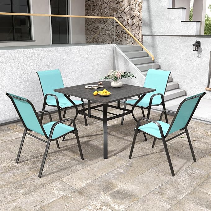 Patio Chairs Set of 8, Stackable Outdoor Dining Chairs for All Weather Textilene Fabric & Metal Frame, Outdoor Chairs Set for Backyard Deck Garden Vimstora