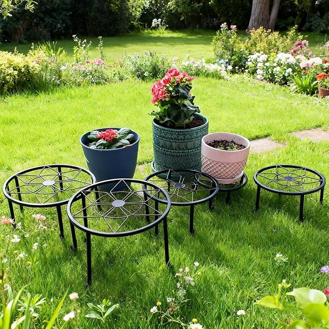 5 Pack Metal Plant Stands,Heavy Duty Potted Holder for Flower Pot,Indoor Outdoor Metal Rustproof Iron Garden Container Round Supports Rack for Planter Autopromake