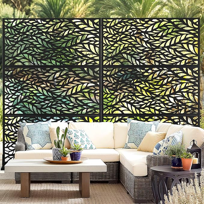 Outdoor Privacy Screen,72" H×47" W Metal Privacy Screen, Freestanding Privacy Fence Panels for Patio FENCY