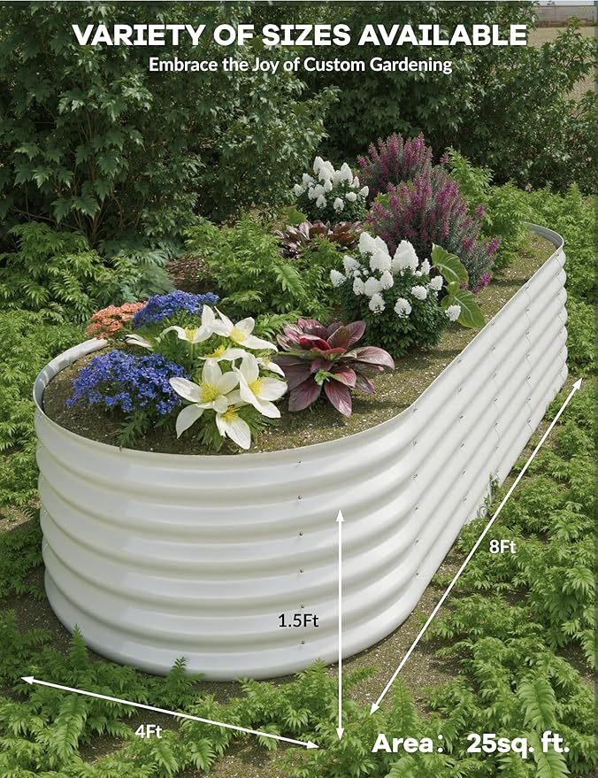 GarveeLife 8x4x1.5 ft Galvanized Raised Garden Bed - 18“ Tall Metal Planter Box for Vegetables, Flowers, Herbs, Rust-Resistant Outdoor Garden Box, Easy Assembly Raised Beds for Gardening, Beige GarveeLife