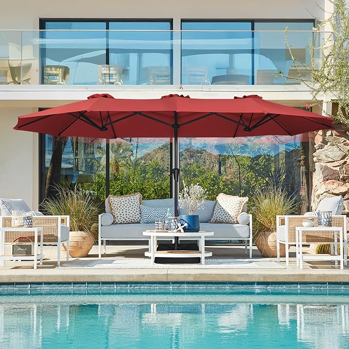 SUPERJARE 13FT Outdoor Umbrella for Patio, Double sided Pool Umbrellas with Fade Resistant Canopy, Large Table Umbrella for Deck, Market, Backyard - Burgundy SUPERJARE