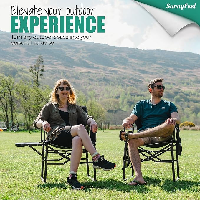 SUNNYFEEL Camping Directors Chair, Heavy Duty,Oversized Portable Folding Chair with Side Table, Pocket for Beach, Fishing,Trip,Picnic,Lawn,Concert Outdoor Foldable Camp Chairs SunnyFeelCamping