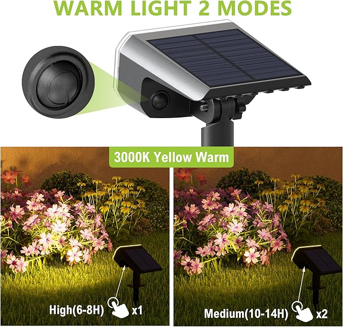 DAMINY Solar Spotlights Waterproof IP65,Auto On/Off,3000K 2 Lighting Modes Solar spot Lights for Garden,Pathway,Yard,Landscape-4 Pack DAMINY