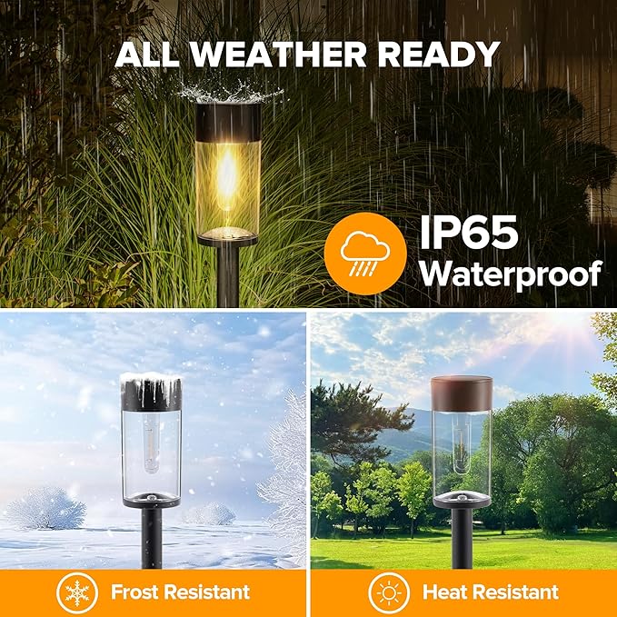 UME 8 Pack Solar Pathway Lights Outdoor, Bright Solar Garden Lights with Metal Design–IP65 Waterproof, Auto On/Off, 3000K LED Landscape Lighting for Yard, Lawn, Walkway, Driveway, Patio Decor UME