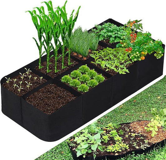 CJGQ Fabric Raised Garden Bed, 128 Gallon 8 Grids Plant Grow Bags, 3x6FT Planter Raised Beds for Growing Vegetables Potatoes Flowers, Rectangle Planting Container for Outdoor Gardening CJGQ