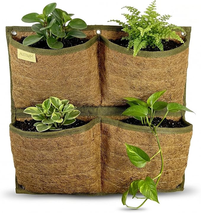 Vertical Garden Planter, 4 Pocket, Vertical Planter, wall planters for Outdoor Plants, Plant wall, Hanging planters for Indoor Plants, for Herbs, Patio Decor, Balcony Decor, Indoor Garden Austram