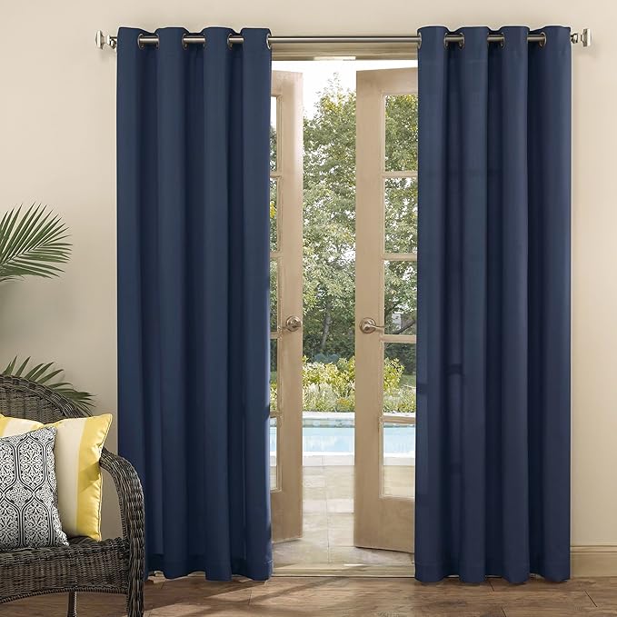 Sun Zero Marina Indoor/Outdoor UV Protectant Energy Efficient Grommet Curtain Panel, 54" x 108", Navy Blue SunZero%E2%84%A2