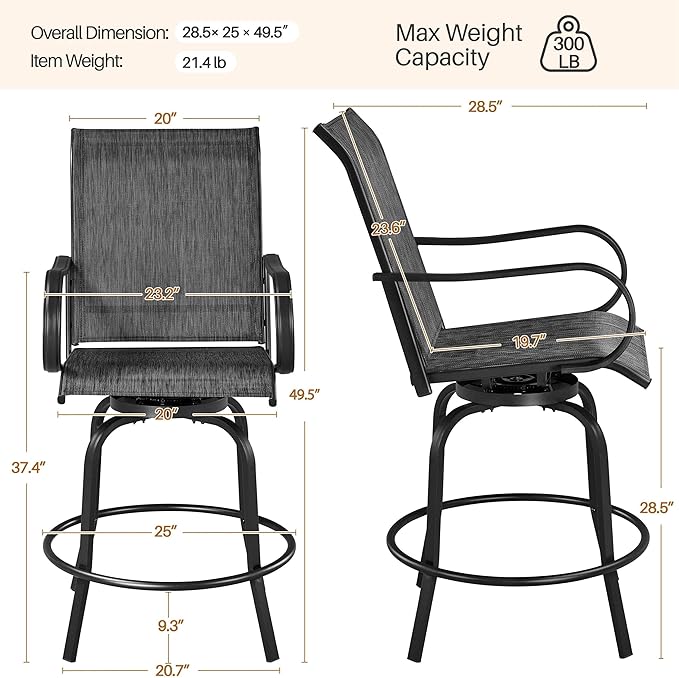 Yaheetech Patio Swivel Barstools Outdoor Chairs Set of 6, High Bistro Stools Outdoor Furniture, All-Weather Patio Stools for Outside, Beach, Lawn, Poolside and Garden, Black Yaheetech