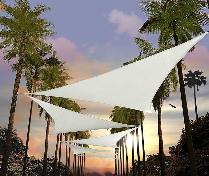 Amgo Custom Size 27' x 27' x 27' White Triangle Sun Shade Sail UPF50+ AGTAPRT12, Order to Make Canopy Awning, 95% UV Blockage, Water & Air Permeable, Commercial Standard (We Customize) Amgo