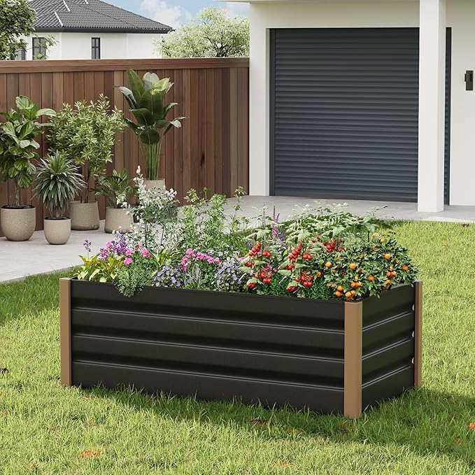 Garvee Commercial Aluminum Raised Garden Bed 8' x 3.5' x 16", Extra Large Open-Bottom Planter Box Kit for High Yield Vegetables, with Rounded Safety Corners & Anti-Cut Trim, Gray Garvee