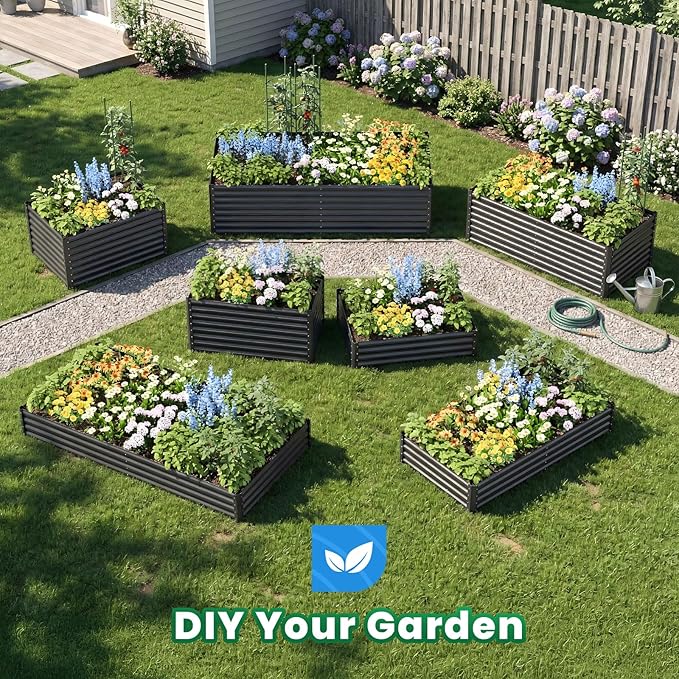 Quictent Galvanized Raised Garden Bed 8x4x2 Ft Tall Metal Planter Box for Vegetables Bottomless for Backyard, 2 Tomato Cages Included, 22.04" Deep, Dark Grey QUICTENT