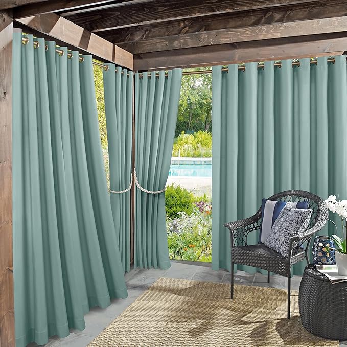 Sun Zero Marina Indoor/Outdoor UV Protectant Energy Efficient Grommet Curtain Panel, 54" x 108", Soft Teal SunZero%E2%84%A2