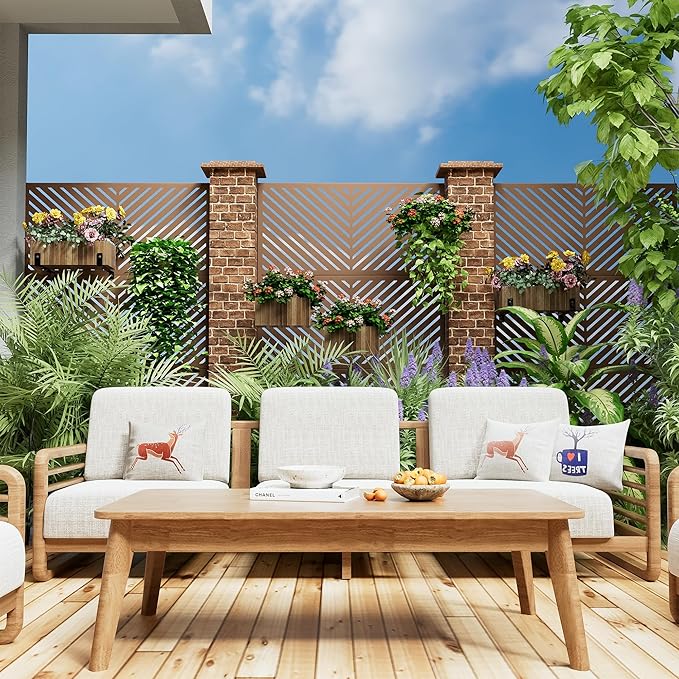 Casaphoria Metal Privacy Screen Outdoor, 72" H x 47" W Freestanding Decorative Privacy Screen for Patio Deck Balcony Garden with Stable Base, Brown-Parallel Casaphoria