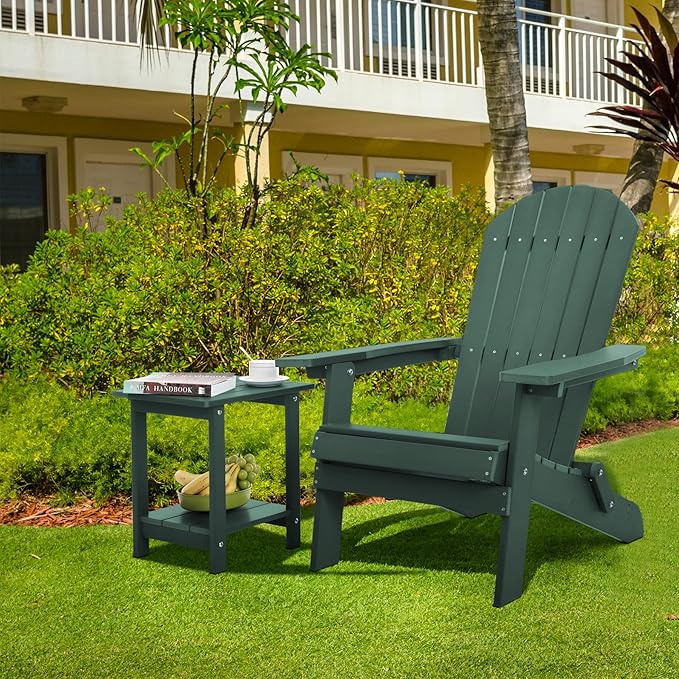 Double Adirondack Side Table Weather Resistant, Outdoor Rectangular End Table for Adirondack Chair, Dark Green Meluvici