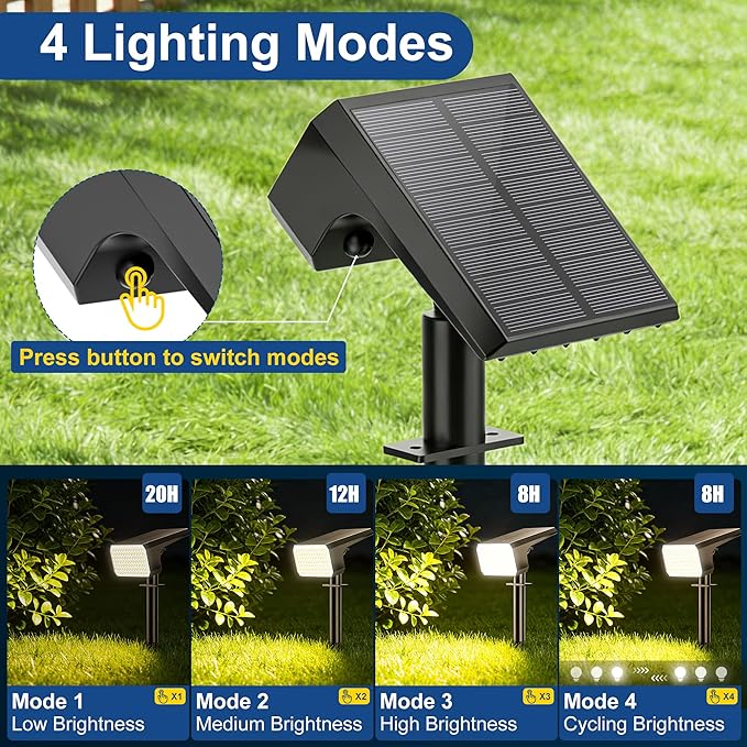 LANSOW 12 Pack Solar Spot Lights Outdoor Waterproof IP67, (90 LED/4 Modes) Solar Landscape Spotlights, 2-in-1 Solar Powered Flood Lights for Yard Garden Pathway Outside Tree, Auto ON/Off(Warm White) LANSOW