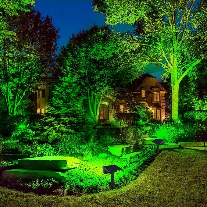 T-SUN Green Solar Spot Lights Outdoor 4 Pack, 49 LED 2 Lighting Modes, IP65 Waterproof Landscape Spotlights, 2 in 1 Auto On/Off Solar Lights for Yard, Garden, Driveway, Pathway T-SUN
