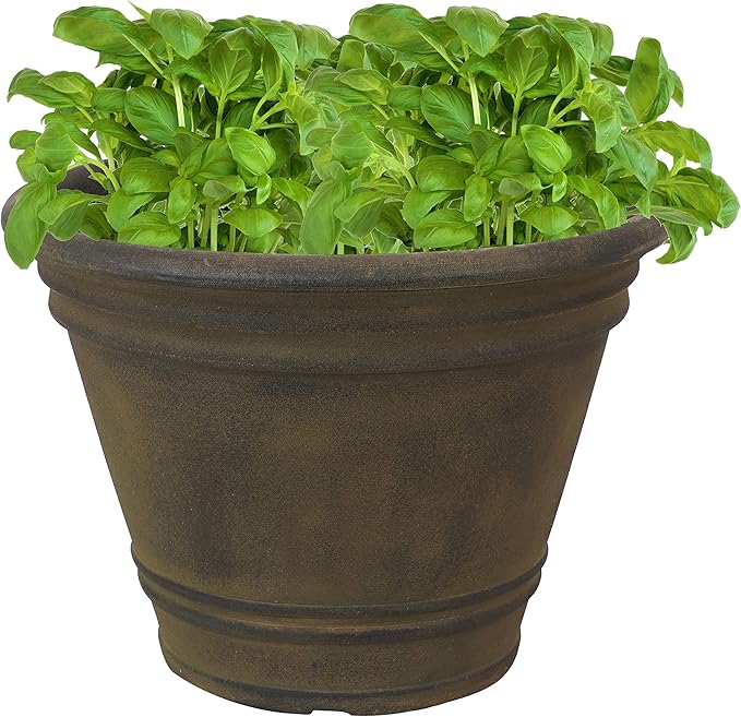 Sunnydaze 20-Inch Franklin Large Plant Pot - Polyresin Round Outdoor Planter with Drillable Drainage Hole - Sable SunnydazeDecor