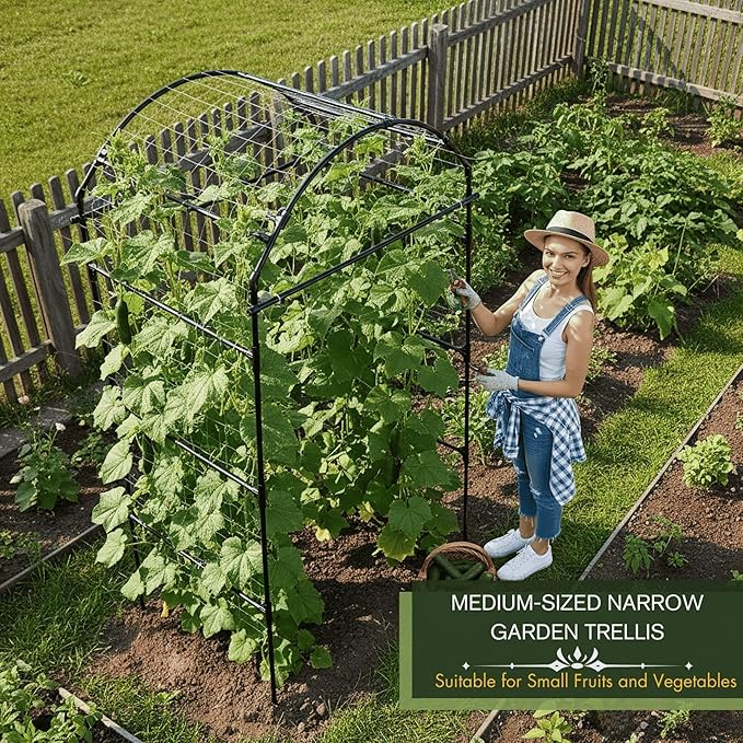 79" Garden Trellis Arch for Climbing Plants – Tall Outdoor Metal Trellis for Vegetables, Peas, Tomatoes,﻿ Cucumber Trellis Arch & Vertical Garden Climber Plant Support for Vine Plants GardenArchTrellisforPlants