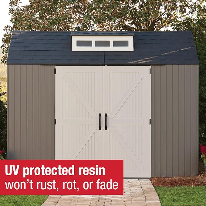 Rubbermaid Extra Large Resin Outdoor Storage Shed With Floor (7 x 10.5 Ft.) Weather Resistant Brown Organization for Home/Lawn Mower/Backyard Equipment/Bike Storage/Pool Supplies Rubbermaid